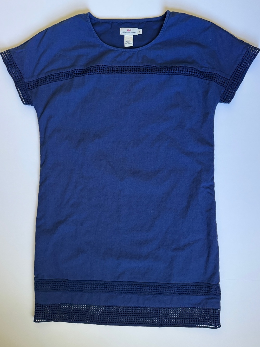 Vineyard Vines Navy Blue Crochet-Trim Cotton Shift Dress